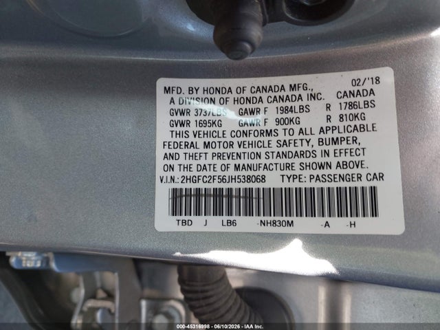 2HGFC2F56JH538068 Honda Civic Lx