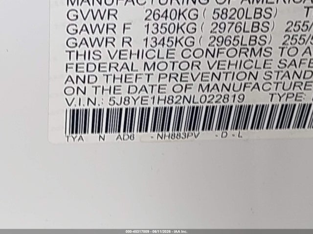 Продаж на аукціоні авто 2022 Acura Mdx Advance Package, vin: 5J8YE1H82NL022819, номер лоту: 45317009
