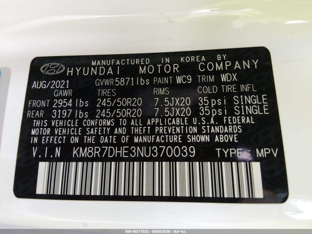 Hyundai Palisade Calligraphy 2022 KM8R7DHE3NU370039 Image 9