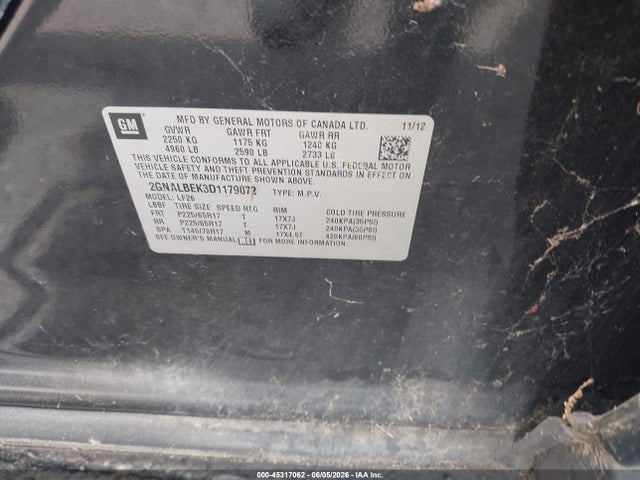 Auction sale of the 2013 Chevrolet Equinox Ls, vin: 2GNALBEK3D1179072, lot number: 45317062