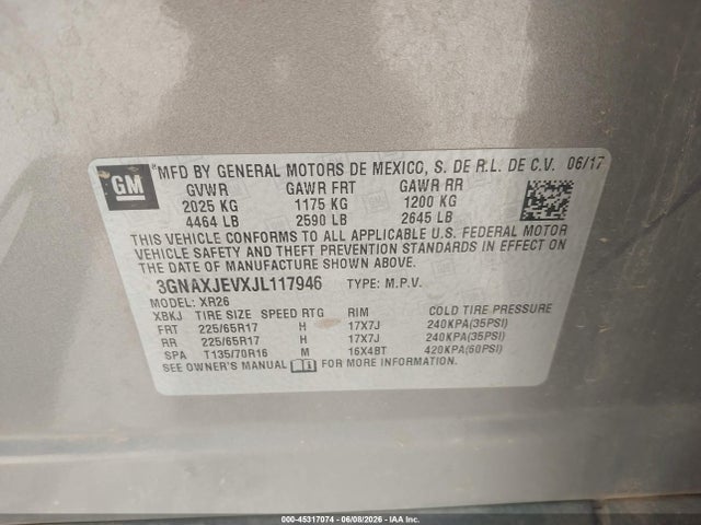 Chevrolet EQUINOX LT 2018 3GNAXJEVXJL117946 Image 9