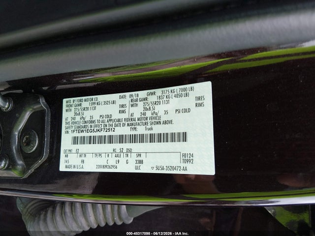 Aukcja sprzedaży 2018 Ford F-150 Xlt, vin: 1FTEW1EG5JKF72512, numer aukcji: 45317098