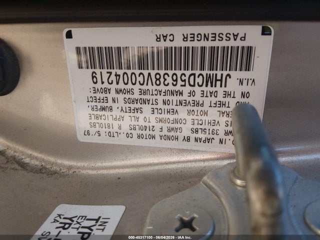 1997 Honda Accord Lx მანქანა იყიდება აუქციონზე, vin: JHMCD5638VC004219, აუქციონის ნომერი: 45317100