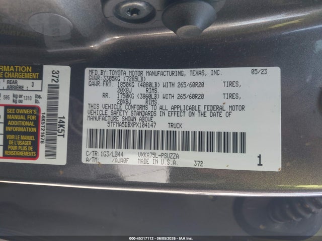 Продажа на аукционе авто 2023 Toyota Tundra 1794 Edition, vin: 5TFMA5DBXPX104147, номер лота: 45317112
