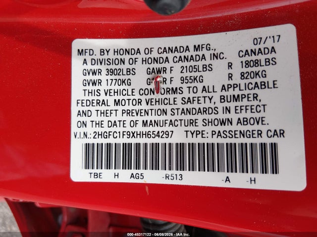 2HGFC1F9XHH654297 Honda Civic Touring