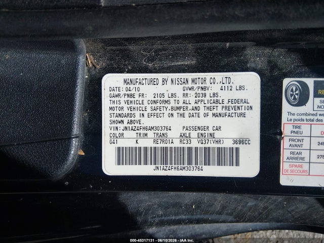 Продаж на аукціоні авто 2010 Nissan 370z Touring, vin: JN1AZ4FH6AM303764, номер лоту: 45317131