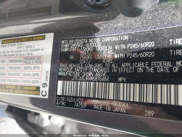 2021 Toyota 4runner Nightshade Special Edition მანქანა იყიდება აუქციონზე, vin: JTEJU5JRXM5876484, აუქციონის ნომერი: 45317142