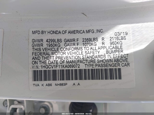 1HGCV1F11KA069072 Honda ACCORD LX