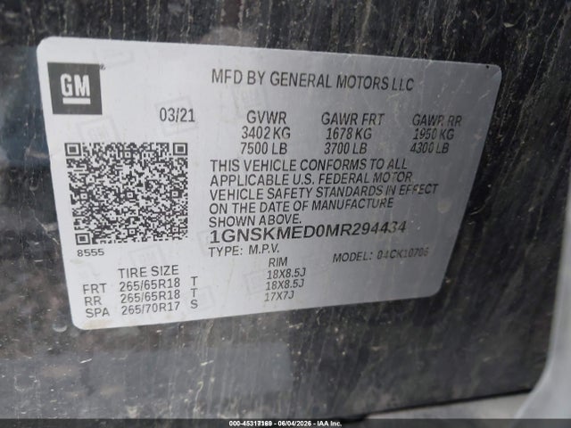1GNSKMED0MR294434 Chevrolet Tahoe 4wd Ls