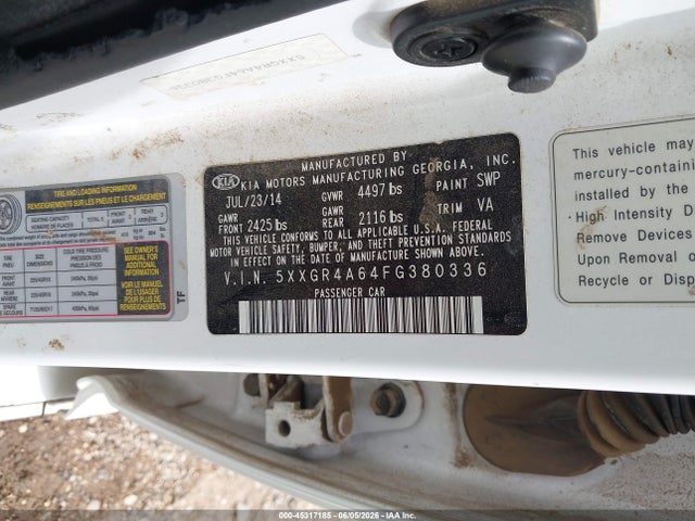 5XXGR4A64FG380336 KIA Optima Sxl Turbo