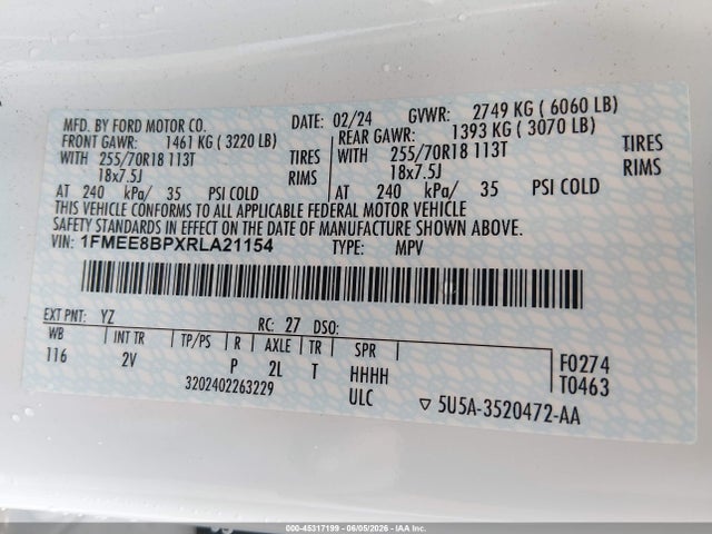2024 Ford Bronco Outer Banks მანქანა იყიდება აუქციონზე, vin: 1FMEE8BPXRLA21154, აუქციონის ნომერი: 45317199