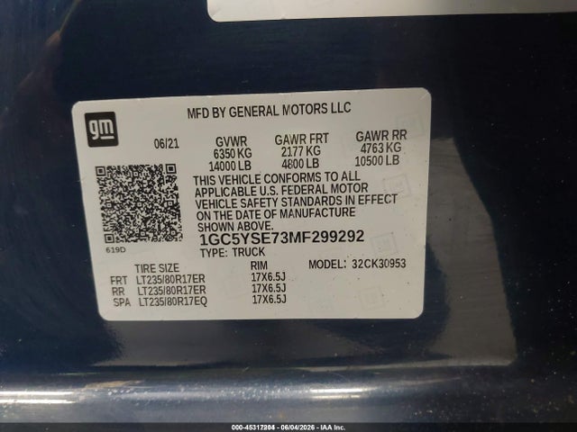 1GC5YSE73MF299292 Chevrolet Silverado 3500hd 4wd Long Bed Wt