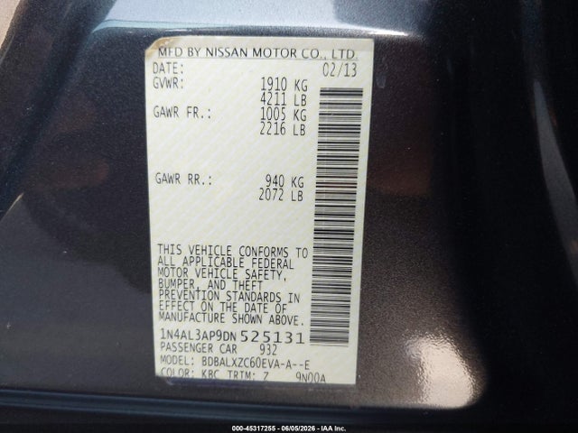 Aukcja sprzedaży 2013 Nissan Altima 2.5 Sl, vin: 1N4AL3AP9DN525131, numer aukcji: 45317255