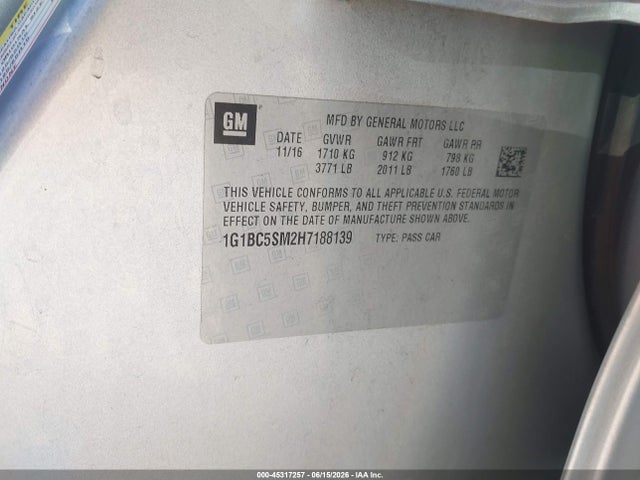 Продаж на аукціоні авто 2017 Chevrolet Cruze Ls Auto, vin: 1G1BC5SM2H7188139, номер лоту: 45317257