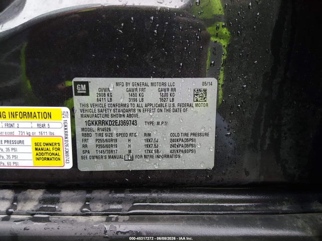 Aukcja sprzedaży 2014 Gmc Acadia Slt-1, vin: 1GKKRRKD2EJ369743, numer aukcji: 45317272