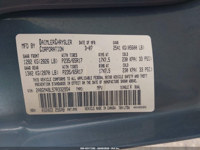 Aukcja sprzedaży 2007 Chrysler Pacifica, vin: 2A8GM48L57R332954, numer aukcji: 45317290