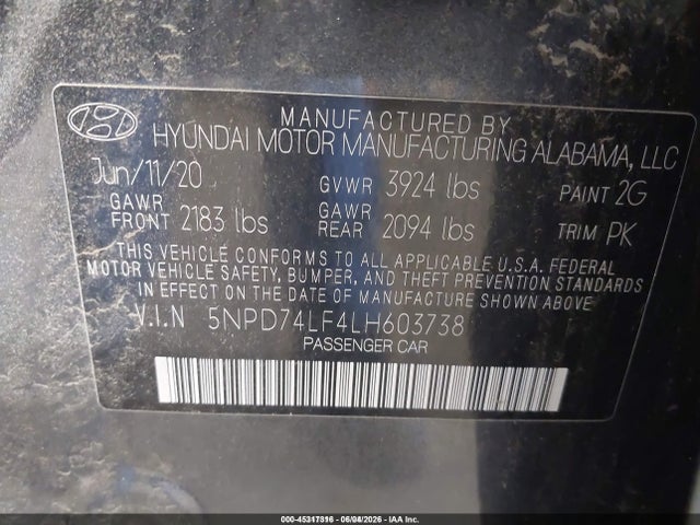 Hyundai ELANTRA SE 2020 5NPD74LF4LH603738 Image 9