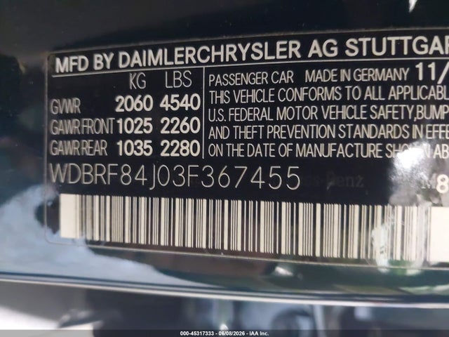 Aukcja sprzedaży 2003 Mercedes-benz C 320 4matic, vin: WDBRF84J03F367455, numer aukcji: 45317333