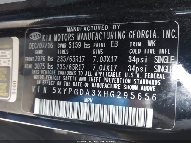 5XYPGDA3XHG295656 KIA Sorento 2.4l Lx
