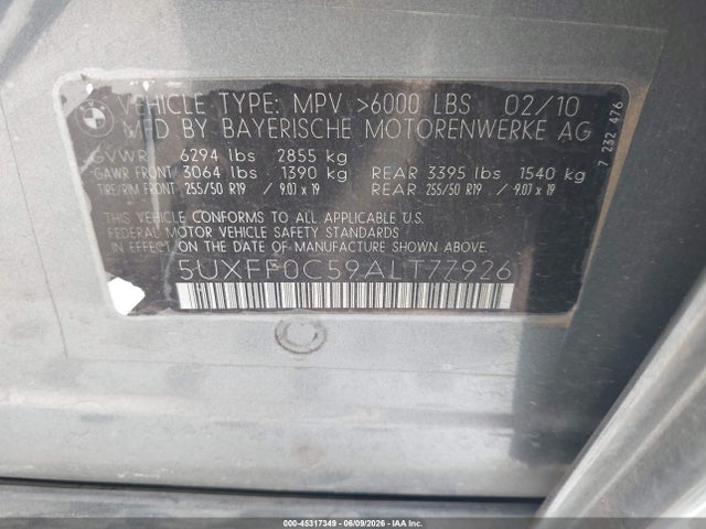 Aukcja sprzedaży 2010 Bmw X5 Xdrive35d, vin: 5UXFF0C59ALT77926, numer aukcji: 45317349