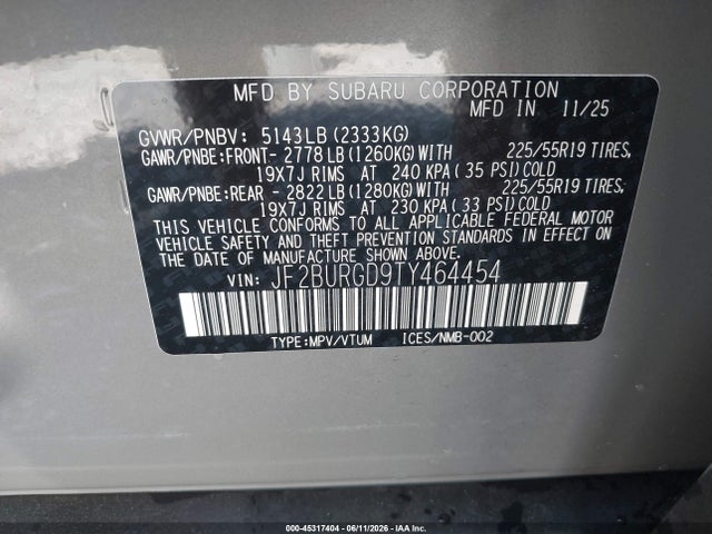 Продажа на аукционе авто 2026 Subaru Outback Limited Xt, vin: JF2BURGD9TY464454, номер лота: 45317404