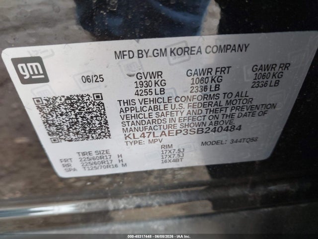 45317448 :رقم المزاد ، KL47LAEP3SB240484 vin ، 2025 Buick Envista Preferred Fwd مزاد بيع