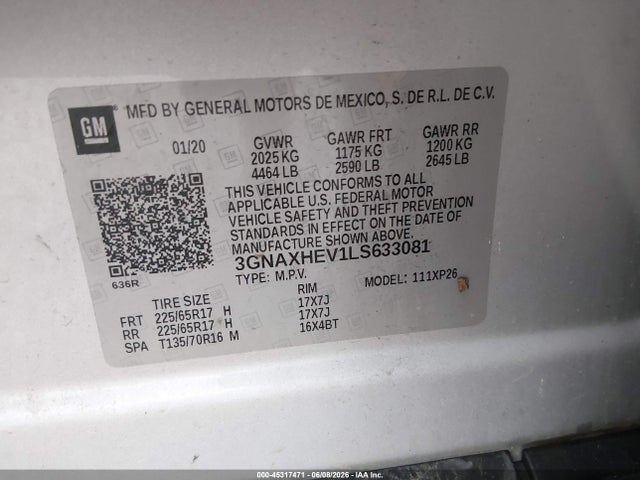 3GNAXHEV1LS633081 Chevrolet Equinox Fwd Ls