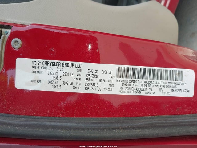 Aukcja sprzedaży 2012 Dodge Grand Caravan Sxt, vin: 2C4RDGCG4CR303824, numer aukcji: 45317489