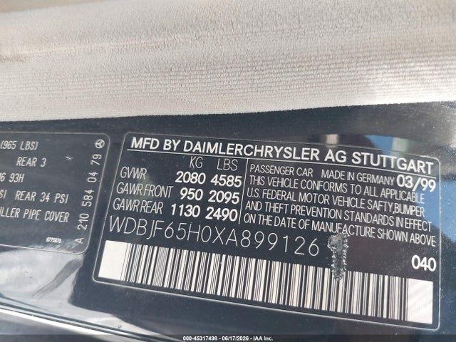 Продажа на аукционе авто 1999 Mercedes-benz E 320, vin: WDBJF65H0XA899126, номер лота: 45317498