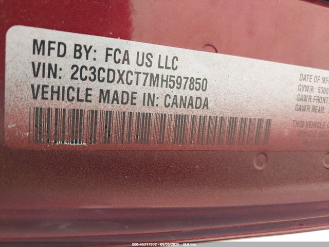 Aukcja sprzedaży 2021 Dodge Charger R/t Rwd, vin: 2C3CDXCT7MH597850, numer aukcji: 45317502