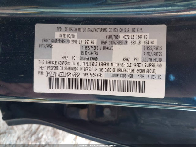 3MZBN1W30JM214662 Mazda Mazda3 Grand Touring