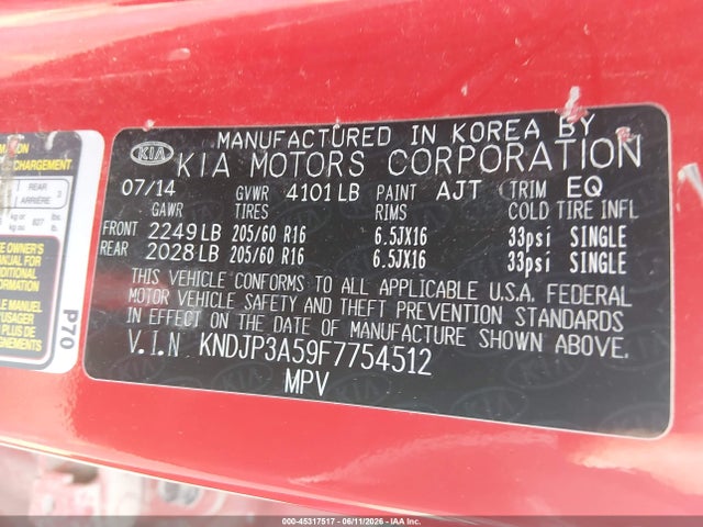 KIA SOUL + 2015 KNDJP3A59F7754512 Image 9