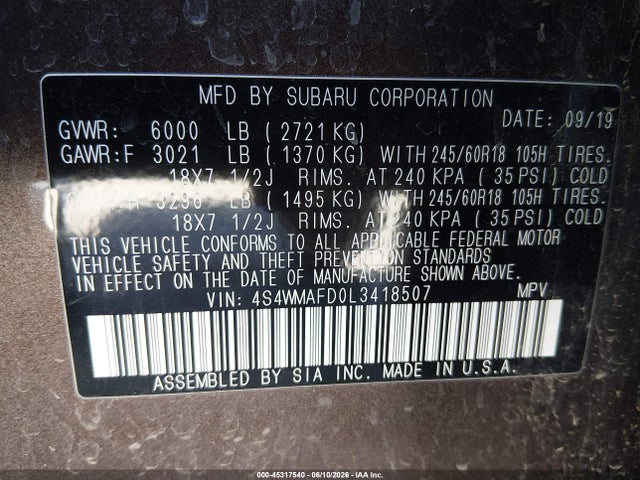 Subaru Ascent Premium 2020 4S4WMAFD0L3418507 Image 9