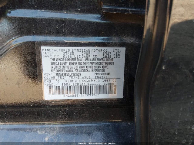 3N1AB8BV5LY293929 Nissan Sentra S Xtronic Cvt