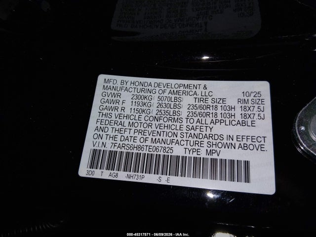 7FARS6H86TE067825 Honda Cr-v Hybrid Awd Sport-l