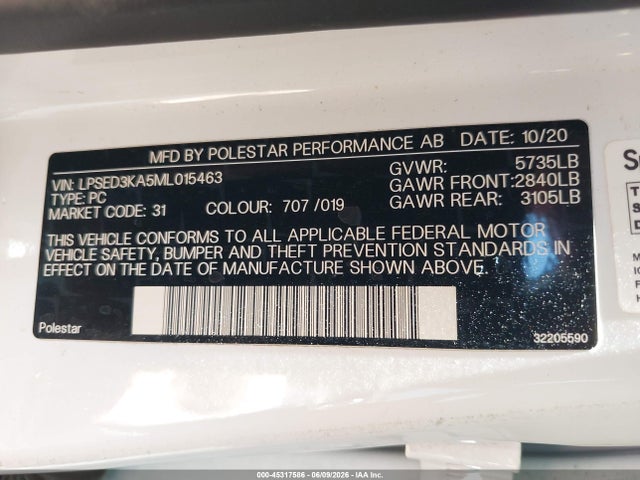 LPSED3KA5ML015463 Polestar 2 Launch Edition