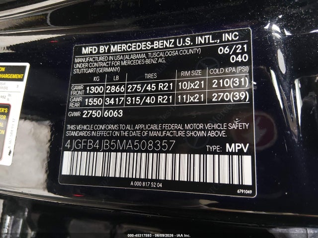 Продаж на аукціоні авто 2021 Mercedes-benz Gle 350, vin: 4JGFB4JB5MA508357, номер лоту: 45317593