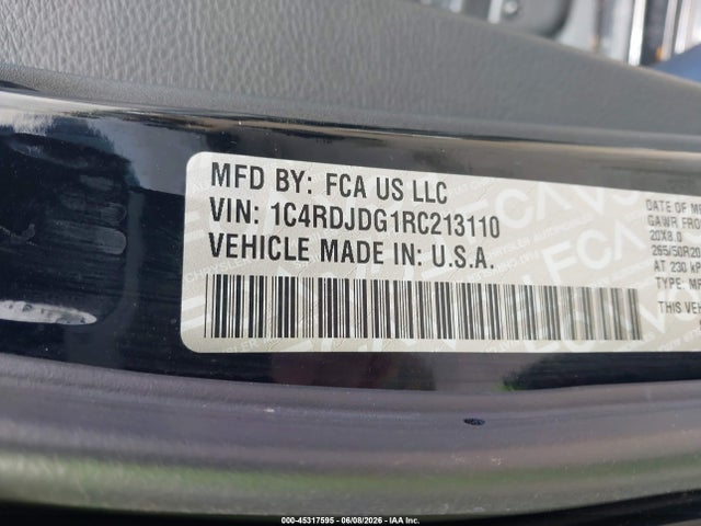 Auction sale of the 2024 Dodge Durango Gt Plus Awd, vin: 1C4RDJDG1RC213110, lot number: 45317595