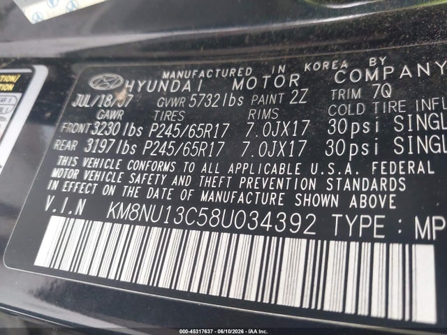 Aukcja sprzedaży 2008 Hyundai Veracruz Gls/limited/se, vin: KM8NU13C58U034392, numer aukcji: 45317637