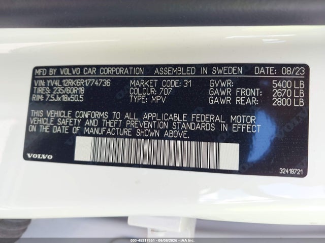 YV4L12RK6R1774736 Volvo Xc60 B5 Core Dark Theme