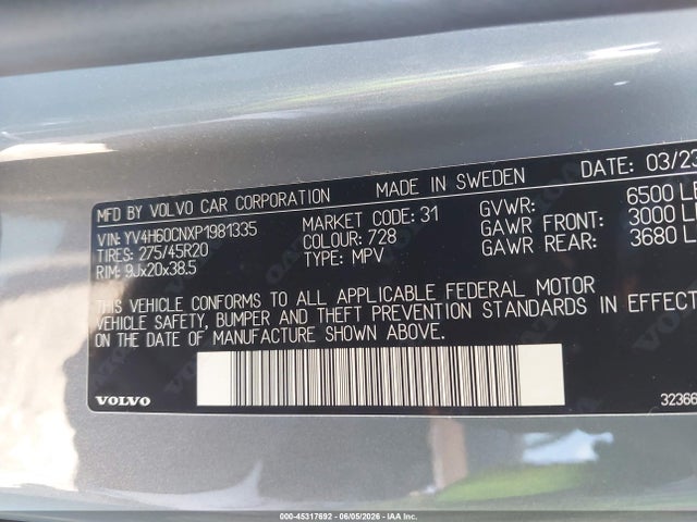 YV4H60CNXP1981335 Volvo Xc90 Recharge Plug-in Hybrid T8 Plus Bright Theme 7-seater