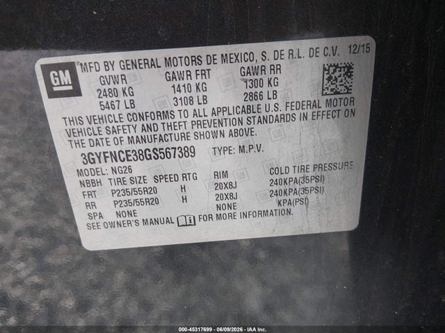 Продажа на аукционе авто 2016 Cadillac Srx Performance Collection, vin: 3GYFNCE38GS567389, номер лота: 45317699