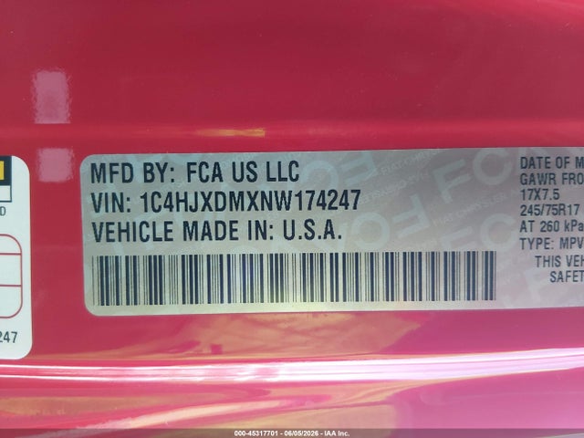 1C4HJXDMXNW174247 Jeep Wrangler Unlimited Sport S 4x4