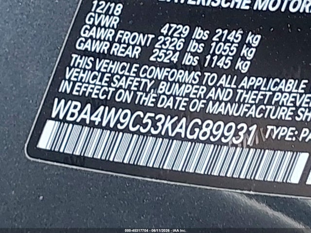 Aukcja sprzedaży 2019 Bmw 440i Xdrive, vin: WBA4W9C53KAG89931, numer aukcji: 45317704