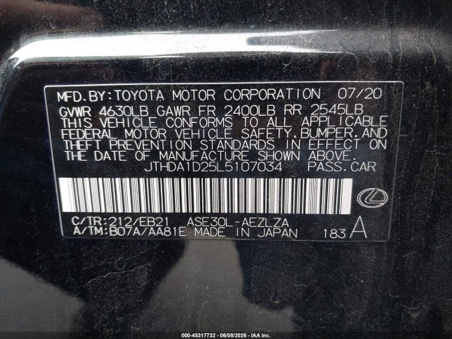 Продажа на аукционе авто 2020 Lexus Is 300, vin: JTHDA1D25L5107034, номер лота: 45317732
