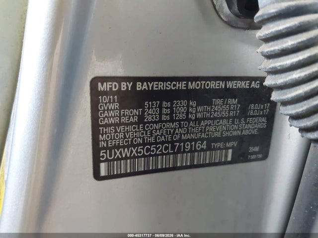Aukcja sprzedaży 2012 Bmw X3 Xdrive28i, vin: 5UXWX5C52CL719164, numer aukcji: 45317737