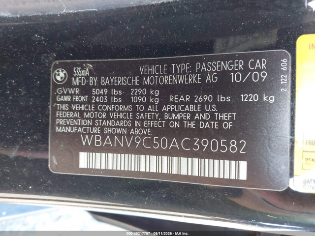 Продажа на аукционе авто 2010 Bmw 535i Xdrive, vin: WBANV9C50AC390582, номер лота: 45317757