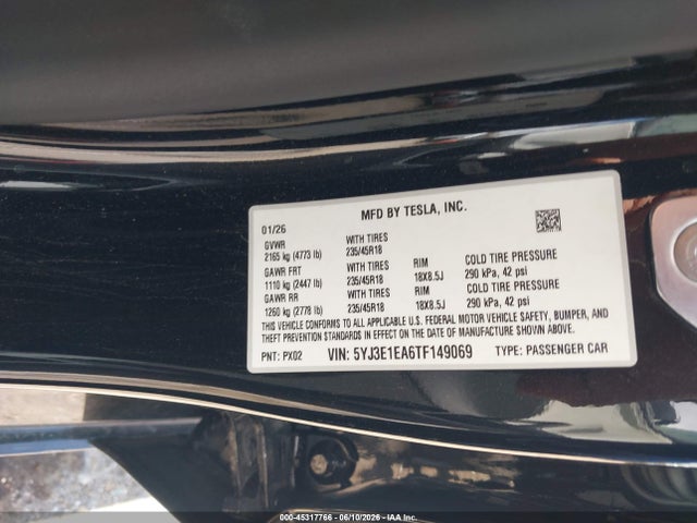 Aukcja sprzedaży 2026 Tesla Model 3 Premium Rear-wheel Drive/rear-wheel Drive, vin: 5YJ3E1EA6TF149069, numer aukcji: 45317766