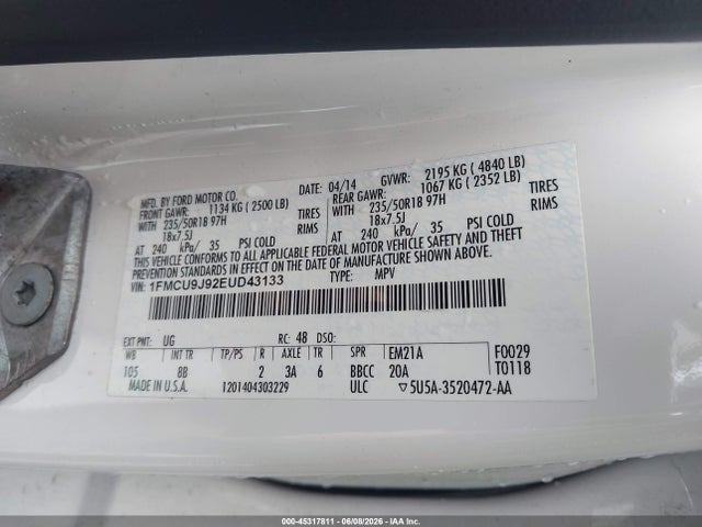 1FMCU9J92EUD43133 Ford Escape Titanium