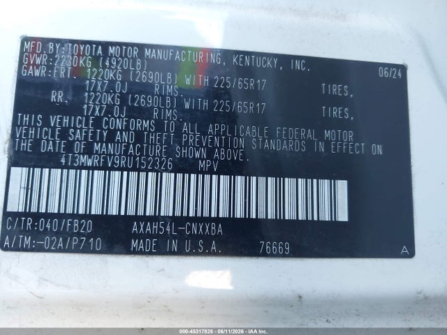 4T3MWRFV9RU152326 Toyota Rav4 Hybrid Le